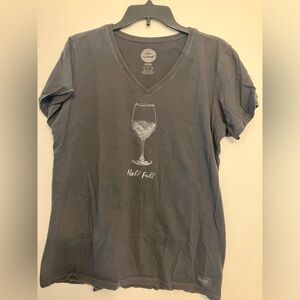 Life is good glass half full v neck t-shirt wine or water large women’s L